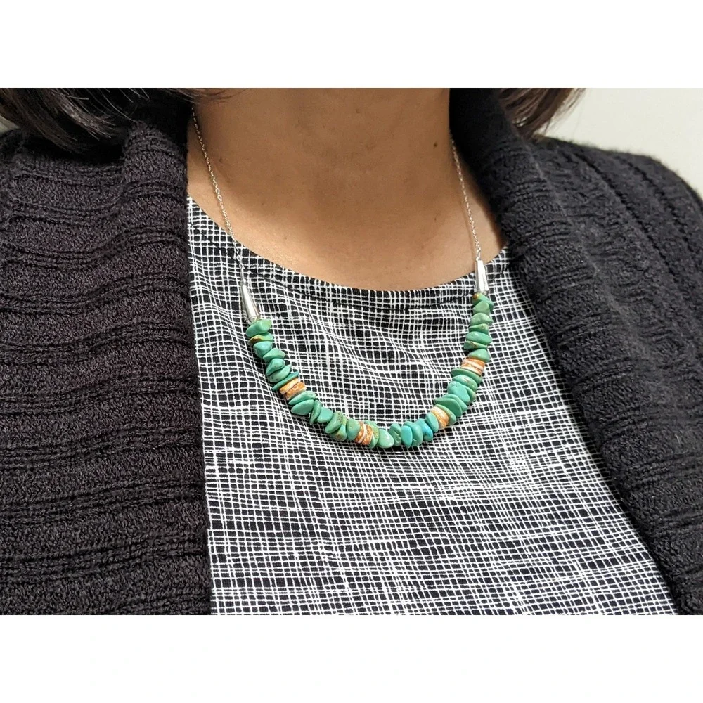 Santo Domingo‎ Pueblo Green Turquoise Heishi & Spiny Oyster Necklace Jewelry **